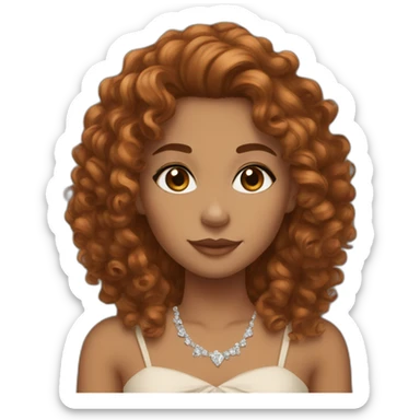 Mixed girl /curly long hair, cinnamon brown color/ with dark brown eyes / with a diamond dress sticker
