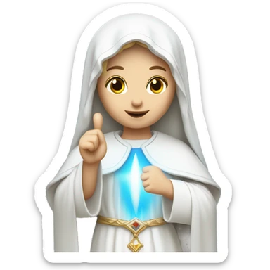blessed virgin mary with one hand thumb up, with white skin, with blue veil and white clothes, with crown, with halo, with light brown hair sticker