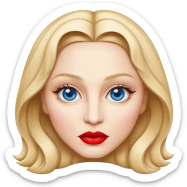 Madonna with blue eyes, red lip sticker