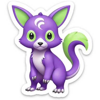 Cute cool purple neon-green white lime animal hybrid Fakemon full body sticker