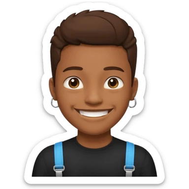 make this images have braces, no glasses,a black shirt, and brown skin sticker