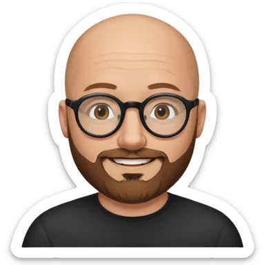 40-year-old white man, bald with a brown beard, wearing round black glasses sticker