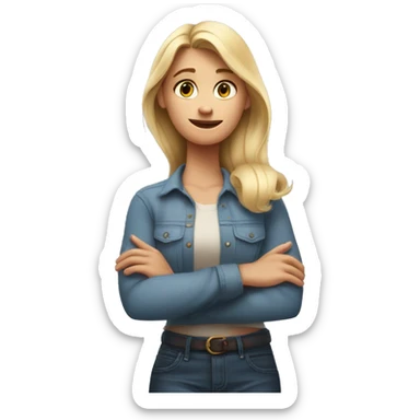 emoji pixar style very pretty blonde woman, saying no with her arms crossed, realistic style sticker