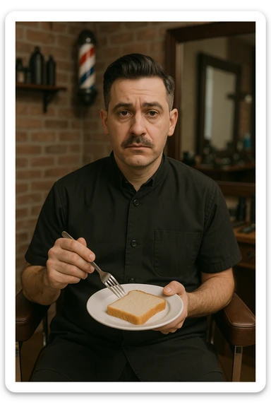 sartarosh xonada shunchaki tarelka v vilka ushlab utirsin tarelkada esa faqat non bulsin kayfiyati xam urtacha bulsin xursan bob ketmasin sticker