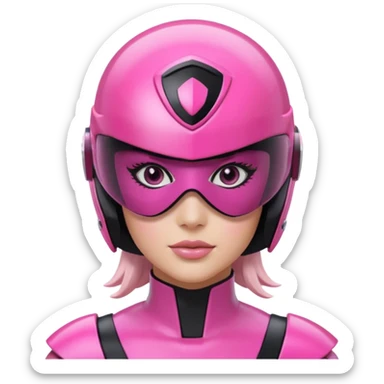 pink power ranger, woman emoji, with helmet on, black visor eye protection, black, power ranger helmet, black visor power ranger helmet pink sticker