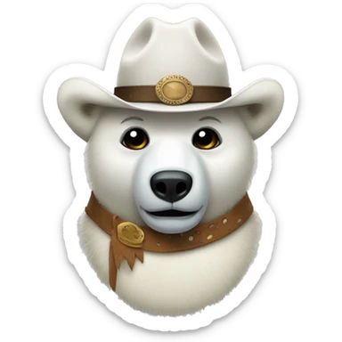 full body of a polar bear with a cowboy hat and masquerade mask sticker