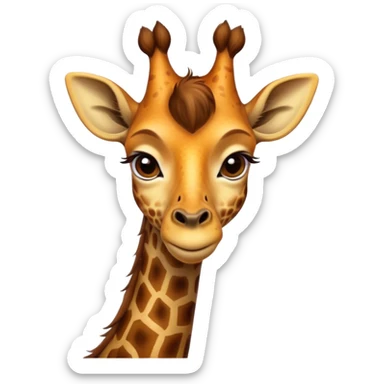 Cinematic Noble Giraffe Portrait Emoji, Poised and regal, with a towering, elegant build and a stunning, patterned Fur of warm yellows and browns, long, graceful neck and soulful, gentle eyes, Simplified yet sharp and sophisticated features, highly detailed, glowing with a soft, dignified glow, high shine, intelligent and graceful, stylized with an air of savannah majesty, focused and attentive, soft glowing outline, capturing the essence of a watchful and confident giant, so majestic it feels as though it could stretch out of the screen with effortless authority! sticker