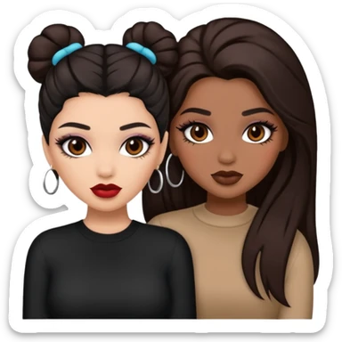 Boujy baddie best friends, trendy heavy makeup both dark hair one light skinned and one mocha brown  sticker