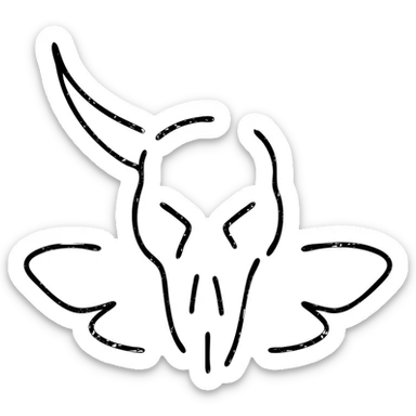 absolute minimal horror: just 4-5 red lines total suggesting fused minotaur-stoat skull with broken horn and hint of moth wings, almost entirely empty/transparent, just the barest suggestion of the creature, extreme minimalism with 95% negative space, purely red, severely fragmented sticker