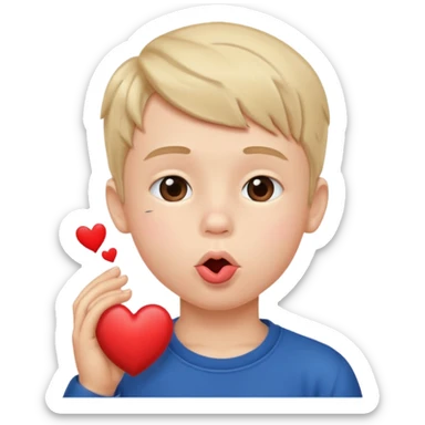 Emoji, boy's face blowing a kiss, puckered lips, small heart sticker