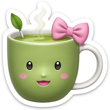 Make a cup of match tea in a mug with a bow on it sticker