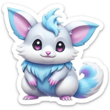  Shiny iridescent neon vibrant bioluminescent colorful pastel flourishing flurry fuzzy Absol-Minccino-Furret-Zangoose-Chinchilla-Stitch-fusion-animal-Fakémon-hybrid-creature  sticker