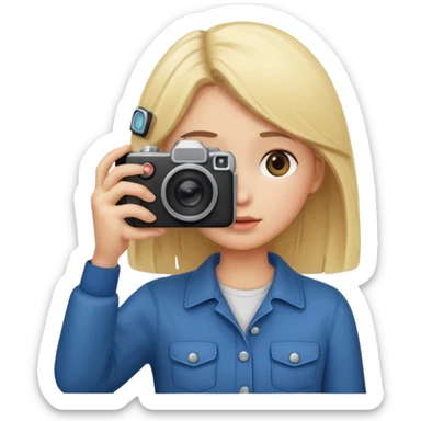 blonde girl photographer cartoon taking picture in middle of taking picture camera in front of face sticker