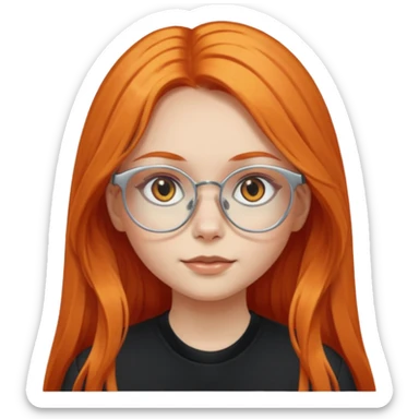 girl with very long orange hair, and silver cat-eyed glasses. Black clothes sticker