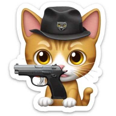 Cat shooting gun sticker