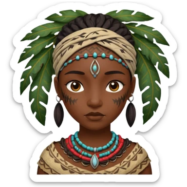 ancient black girl, tattered leaf cloth sticker