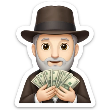 Jewish rabbi holding a stack of money sticker