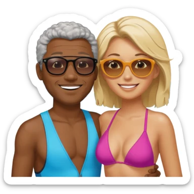 Black man salt n pepper hair smiling with blonde in love on beach sticker