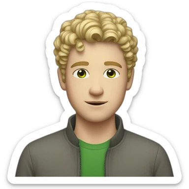 young adult white man with short, curly blond hair, green eyes sticker
