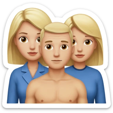Two blonde women and a man with skin head  sticker