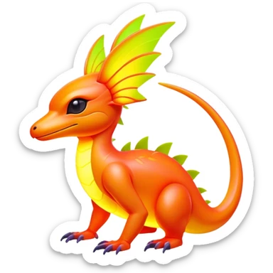 Tropical futuristic lush warm-colored neon Fakémon-Fionbri-creature sticker