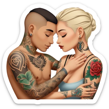 intimate moment between lovers🍒, JetSetFly , photo Realistic Couple with tattoos , Tefi Valenzuela sticker