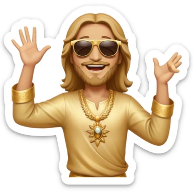 dancing figure of rejoicing Jesus with  sunglases golden  sticker