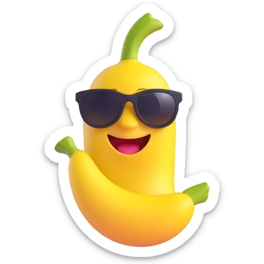 Add cool black sunglasses to the joyful banana, keep the 3D emoji style and no background. sticker