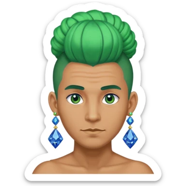 gem lover man with gem accessories excessive amount very big gem earrings green bun hair and blue diamonds  sticker