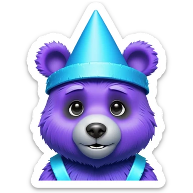 3D, adorable little Pixar style blue neon punk bear wearing a party hat, ultra detailed, each lash, eye, and strand of fur is shown in stunning detail as though captured in a timeless photograph, rich textures, visually rich, so lifelike it feels like it could leap off the page at any moment sticker