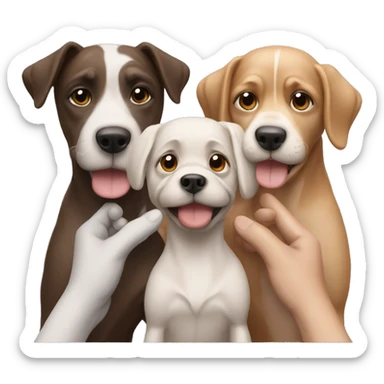 3 dogs with human hands sticker