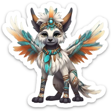 cute cool edgy ethereal shy epic tribal fantasy animal fursona Fionbri creature by griffsnuff & LiLaiRa & Falvie with exotic colors with intricate patterns and feathers and headdress and necklace full body sticker