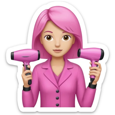 peluquera con secador de pelo y peine en la mano, vestida de rosa sticker