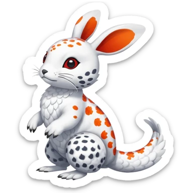Rock Ptarmigan-Snow-Leopard-Snowshoe-Hare-Koi-Fish-Pokémon-Fakémon-Animal-hybrid, full body, with red marking over eye sticker