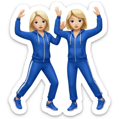 two girls dancing one is blond and one is brunette they are wearing royal blue track suits sticker