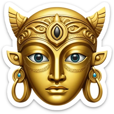 golden Anunnaki mask object, eye holes cut out, empty inside sticker