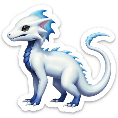 White albino shiny glossy smooth soft silky iridescent Salandit-Absol-Shinx-fusion-hybrid, full body sticker