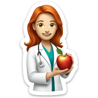 red hair nutritionist with apple without stethoscope sticker