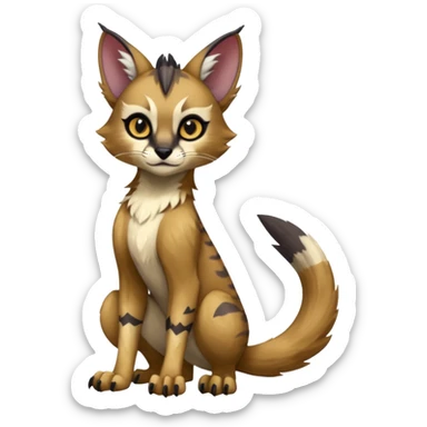 Cute kawaii cool edgy badass  fantasy-caracal-civet-genet-sergal-vernid-Gryphon-Cacomistle-Trico-oncilla-animal-Fakémon-hybrid-fursona (full body), facial markings, (realism style) sticker