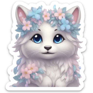 Anthro Cute Cool Blushing Pastel Innocent Shy Kawaii gorgeous sparkly ethereal fantasy animal creature with blue eyes furry sona with flowers and ribbons beautiful aesthetic sticker