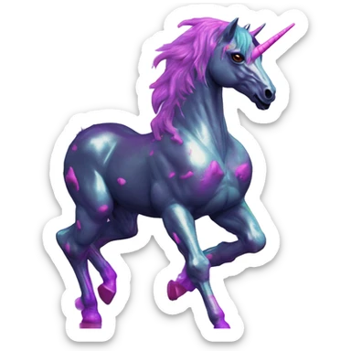 .Zombie_ Vaporwave black holographic oilslick zombie unicorn yellow caution tape graffiti Pegasus sticker