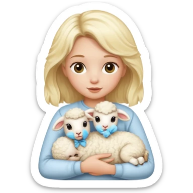 a blonde girl holding a baby lamb sticker