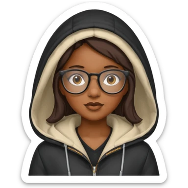 black woman in hooded jackets and glasses sticker