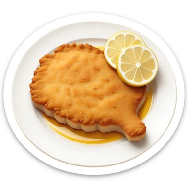 Cinematic Realistic Veal Schnitzel Dish Emoji, depicted as a golden, breaded veal cutlet served with lemon rendered with crisp textures and inviting, natural lighting. sticker