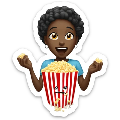 Black girl overly excited eating popcorn  sticker