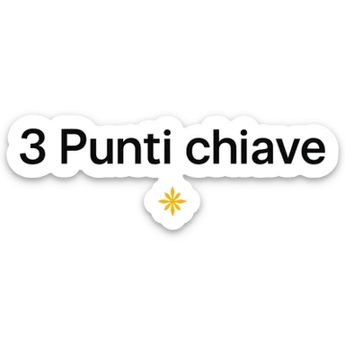 text '3 Punti chiave' in clean sans-serif font, balanced layout, black on white background, small golden decorative symbol, professional look for slide or report sticker