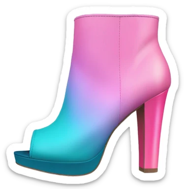 Realistic isolated top view of a pair of bubblegum pink,periwinkle,dark teal,and pastel pink ombre peep toe high heel ankle bootie boots. sticker