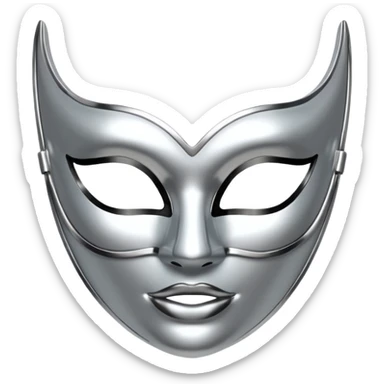 A sleek masquerade mask emoji made of polished silver chrome, smooth sensual curves, reflective metallic surface, mysterious sexy luxury vibe, minimal iOS emoji style, centered, clean white background sticker