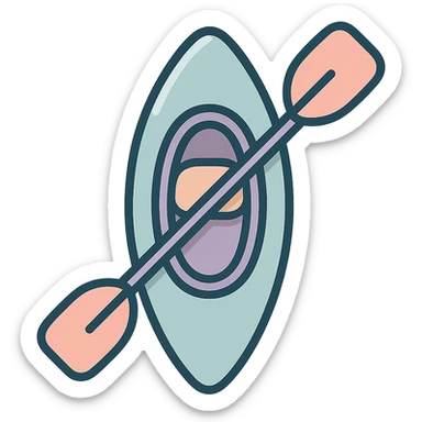 cute rowing kayak with paddle, top view, paddle angled differently, detailed shading, thin clean outlines, soft rounded features, pastel palette #98B5BC #B5B3C1 #C9A3C9 #E4C0CA #F7DCD1 #F7C0AA, Japanese pop art, sticker look, highly detailed, vector clarity, soft lighting, subtle shadows, transparent background sticker