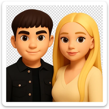 Slightly increase the volume of the upper body of the girl and slightly turn her to face forward, without changing the face of the boy. Maintain the 3D emoji style look and keep the background transparent. sticker